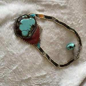 One of a kind, handcrafted turquoise and beaded necklace.